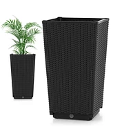 Set of 2 Outdoor Wicker Flower Pot with Drainage Hole for Porch Balcony