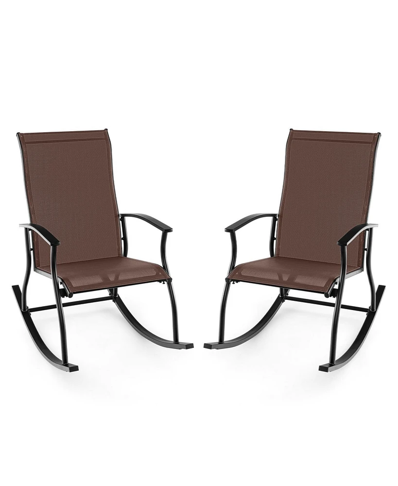 2 Pieces Outdoor Rocking Chairs with Breathable Backrest