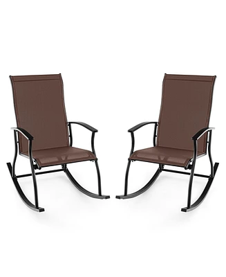 2 Pieces Outdoor Rocking Chairs with Breathable Backrest
