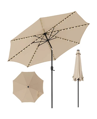 10 Feet Patio Umbrella with 112 Solar Lights and Crank Handle