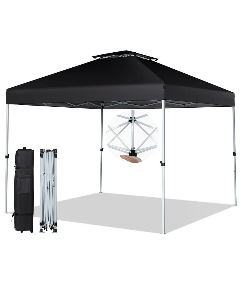 2-Tier 10 x 10 Feet Pop-up Canopy Tent with Wheeled Carry Bag