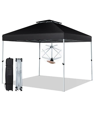 2-Tier 10 x 10 Feet Pop-up Canopy Tent with Wheeled Carry Bag
