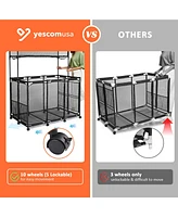 Yescom Rolling Mesh Pool Storage Bin Floats Toys Organzier Metal Frame 10 Wheels Double Decker with Blue Mesh Replacement Net Combo