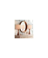 Omar Mid Century Modern Chic Style Table Lamps 28.75" Tall Set of 2 Warm Brown Wood Oatmeal Tapered Drum Shade Decor for Living Room Bedroom Hous