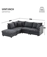Modern Modular Sectional Sofa w/ Ottoman & Pillows