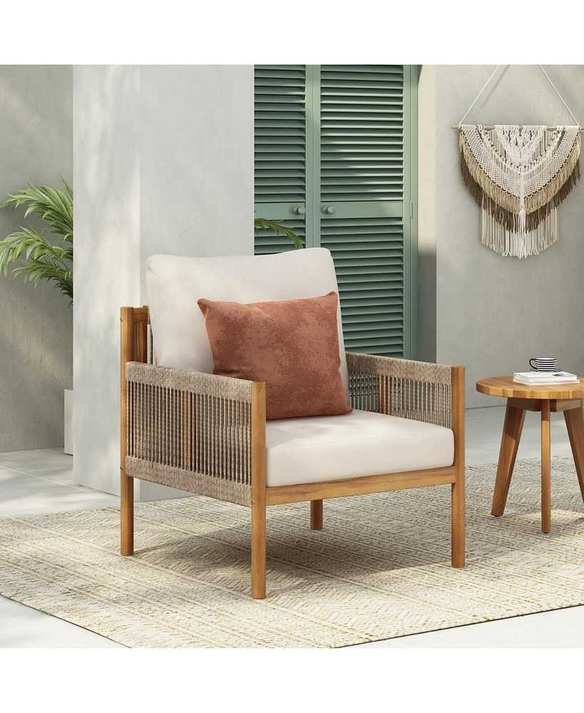 Woven Outdoor Lounge Chair - Wood Frame, Polyester Cushions