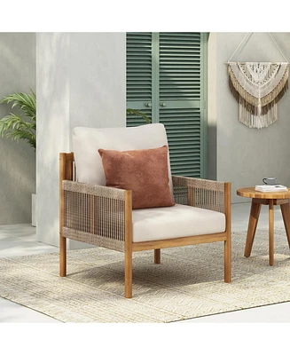 Woven Outdoor Lounge Chair - Wood Frame, Polyester Cushions