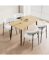 Wood Grain Dining Set, Black Metal Legs, Seats 4-6