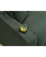 Green Corduroy L-Shape Sofa with Usb & Footstool