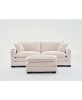 L Shape Corduroy Sofa w/ Usb, Cup Holder & Ottoman - Beige