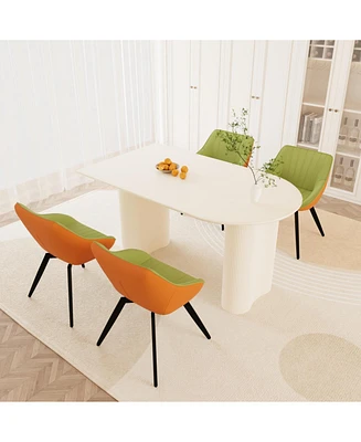 63" Cream Table & Green Chair Set (4)
