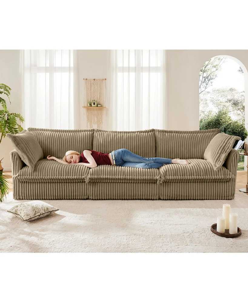 Camel Corduroy 3-Seater Slipcovered Sofa