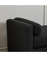 Black Boucle Upholstered Bench/Daybed with Wood Legs & Pillows