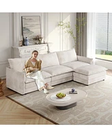 Corduroy 3-Seater Cloud Couch with Footrest & Cushions