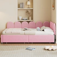 Full Size Upholstered Daybed with 2 Drawers, Velvet Sofabed with Soft Fabric Headboard, No Box-spring Needed, Beige