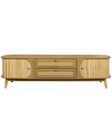 Rattan Tv Stand for Tvs up to 75'', Modern Farmhouse Media Console, Entertainment Center with Solid Wood Legs, TV Cabinet for Living Room,Home Theatre