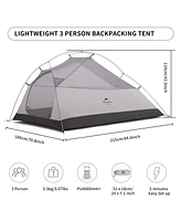 Naturehike Cloud-Up 3 Person Lightweight Backpacking Tent with Footprint - 3 Season Free Standing Dome Camping Hiking Waterproof Backpack Tents,blue