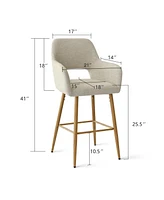 Set of 4 Upholstered Counter Height Bar Stools with Armrests, Modern Chairs for Kitchen Island-Maison Boucle