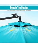10 Ft Patio Umbrella Offset Cantilever Umbrella with 40 Solar Powered Lights-Turquoise