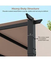 10 x 10 ft Flat Top Pergola with Retractable Canopy for Garden Pool Porch and Backyard-Beige