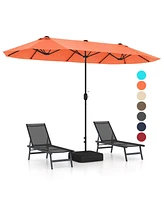 13 Feet Double-Sided Patio Twin Table Umbrella with Crank Handle-Orange