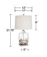 Coastal Accent Table Lamps 21 3/4" High Set of 2 Brushed Steel Clear Glass Fillable White Drum Shade Decor for Living Room Bedroom House Bedside