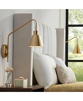 Marybel Modern Adjustable Swing Arm Wall Lamps Set of 2 Brass Gold Plug-In Light Fixture Tapered Cone Metal Shade for Bedroom Bedside House Reading Li