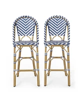 Navy Blue/White Rattan Barstools (Set of 2)