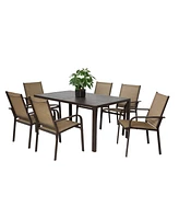 7-Piece Patio Dining Set, Table & 6 Textilene Chairs - Brown