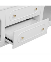 Modern 78.7" Tv Stand with 2 Drawers and 2 Glass-Door Cabinets