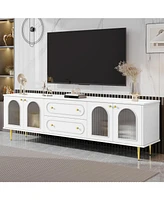 Modern 78.7" Tv Stand with 2 Drawers and 2 Glass-Door Cabinets