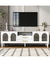 Retro Tv Stand Console with Fluted Glass Doors for 75" TVs