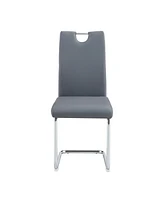 Modern Dining Chairs Set of 4, Side Dining Room/Kitchen Chairs, Faux Leather Upholstered Seat and Metal Legs Side Chairs, Grey