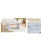 White Marble Dining Set with Black Stripe Chairs