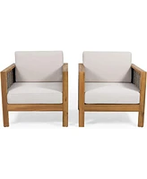 Acacia Wood Club Chairs (Set of 2) - Teak Finish