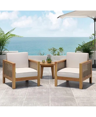 Acacia Wood Club Chairs (Set of 2) - Teak Finish