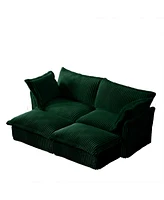 Green Corduroy 2-Seater Sofa with Ottomans & Sleeper