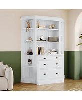 Tall Bookshelf Suite with Led Lighting, Corner Shelves, and Drawers