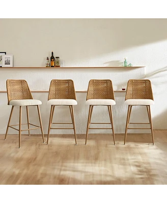 Set of 4 Rattan Back Counter Height Bar Stools, 27'' Woven Cane Bar Chairs for Kitchen Island & Home Bar-Maison Boucle