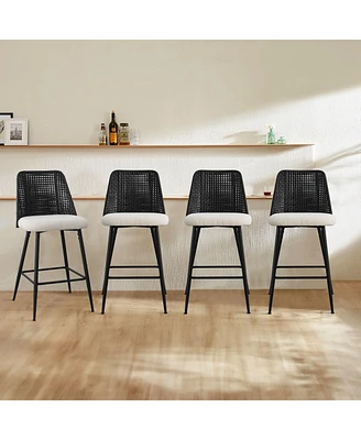 Set of 4 Rattan Back Counter Height Bar Stools, 27'' Woven Cane Chairs for Kitchen Island & Home Bar-Maison Boucle
