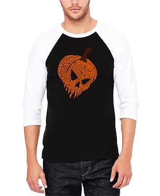 La Pop Art Men's Evil Pumpkin Raglan Baseball Word T-Shirt