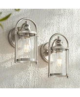 Avani Rustic Farmhouse Outdoor Wall Light Fixtures Set of 2 Brushed Nickel 10 1/4" Clear Glass for Exterior Barn Deck House Porch Yard Patio Outs