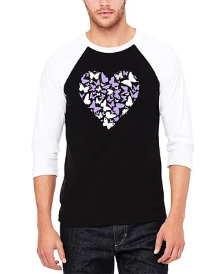 La Pop Art Men's Butterfly Heart Raglan Baseball Word T-Shirt