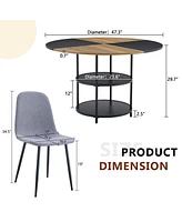 47" Round Dining Set: Table with Storage & 4 Linen Chairs