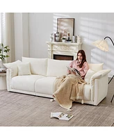98.5" Beige Linen Sofa with Pillows