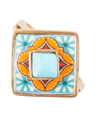 Barse Talavera Tile Blue Turquoise Golden Ring