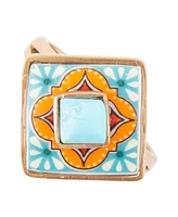 Barse Talavera Tile Blue Turquoise Golden Ring