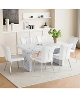 White Marble Dining Set with Pu Chairs