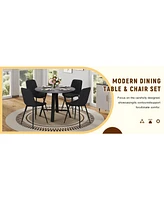 Round Dining Table Set - Gray Wood Grain, Black Cushions