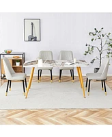 Sintered Stone Dining Set: White Marble Table & 4 Pu Chairs